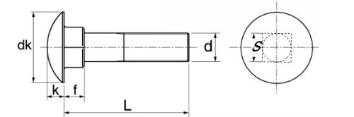 Vis tête ronde à collet carré (TRCC) - DIN 603 - M    5   x   20 -  Inox A2 