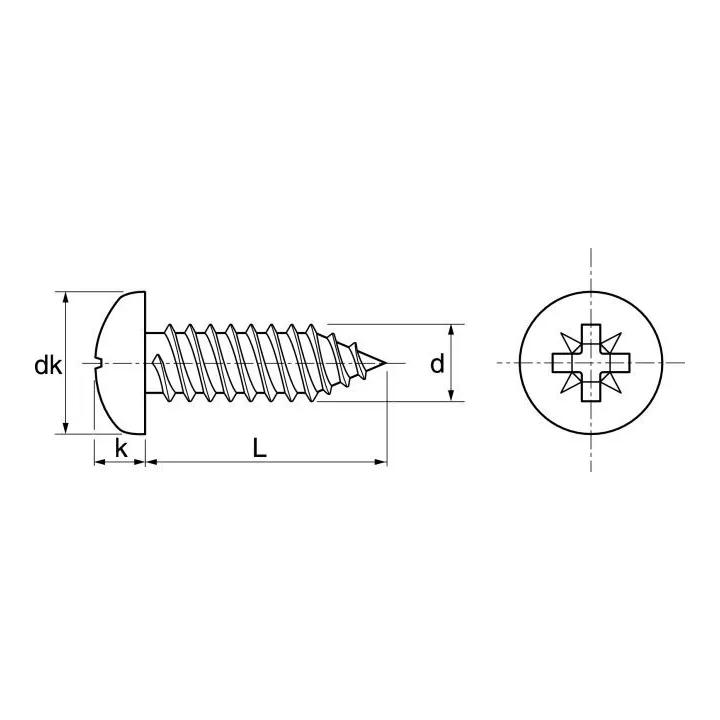 vis tole cylindrique large pozidrive forme c inox a2 din 7981 iso 7049 62405 dmod1
