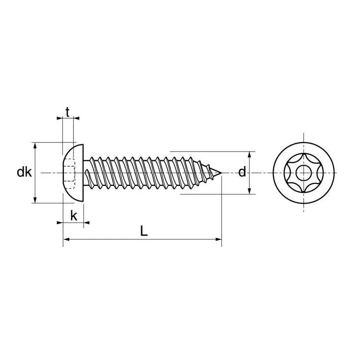 vis tole bombee six lobe inviolable avec teton central inox a2 62810 dmod1