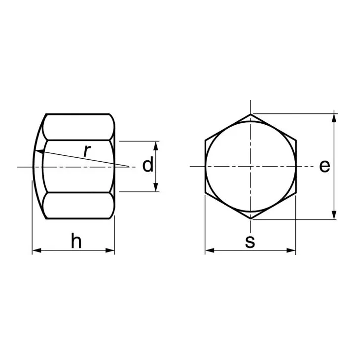 ecrou borgne hexagonaux bas inox a2 din 917 62634 dmod1