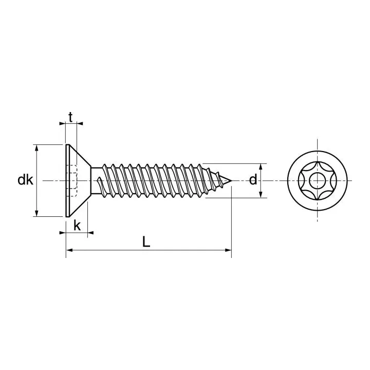 vis tole fraisee six lobe inviolable avec teton central inox a2 62808 dmod1