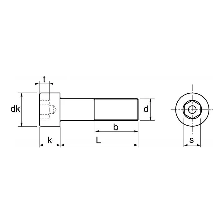 vis metaux cylindrique reduite six pans creux avec trou guidage inox a2 din 6912 62219a dmod1