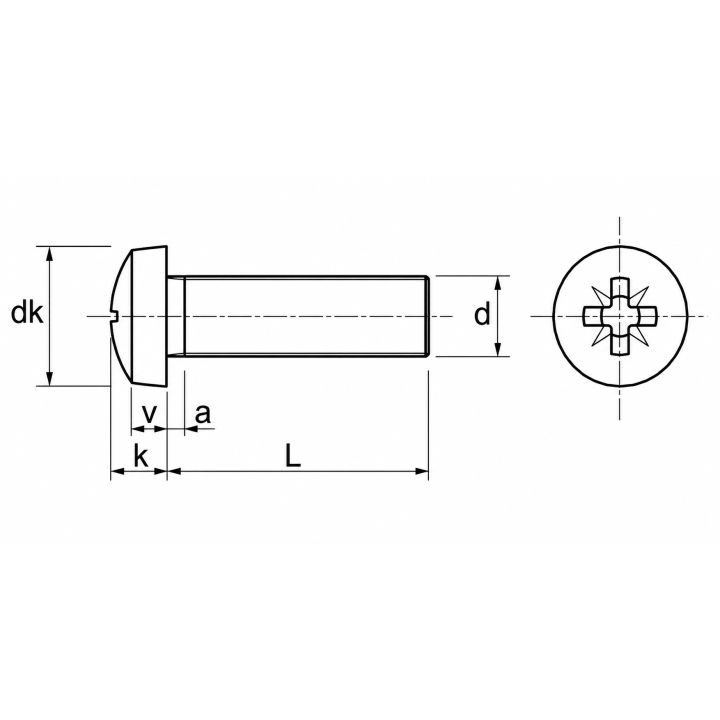 Vis à métaux - Tête cylindrique empreinte Pozidrive - DIN 7985 - M 2,5 x 6 - Inox A4