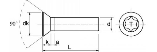 Vis à tête fraisée 6 lobes - DIN 965 - M    4   x   16 -  Inox A2 