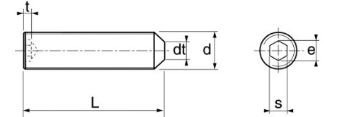 Vis sans tête à six pans creux - STHC - DIN 914 -   M    5   x    8  -   Bout pointeau  -  Inox A2