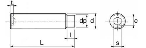 Vis sans tête à six pans creux - STHC - DIN 915 -   M    5    x  12  -   Bout Téton  -  Acier 45H zingué